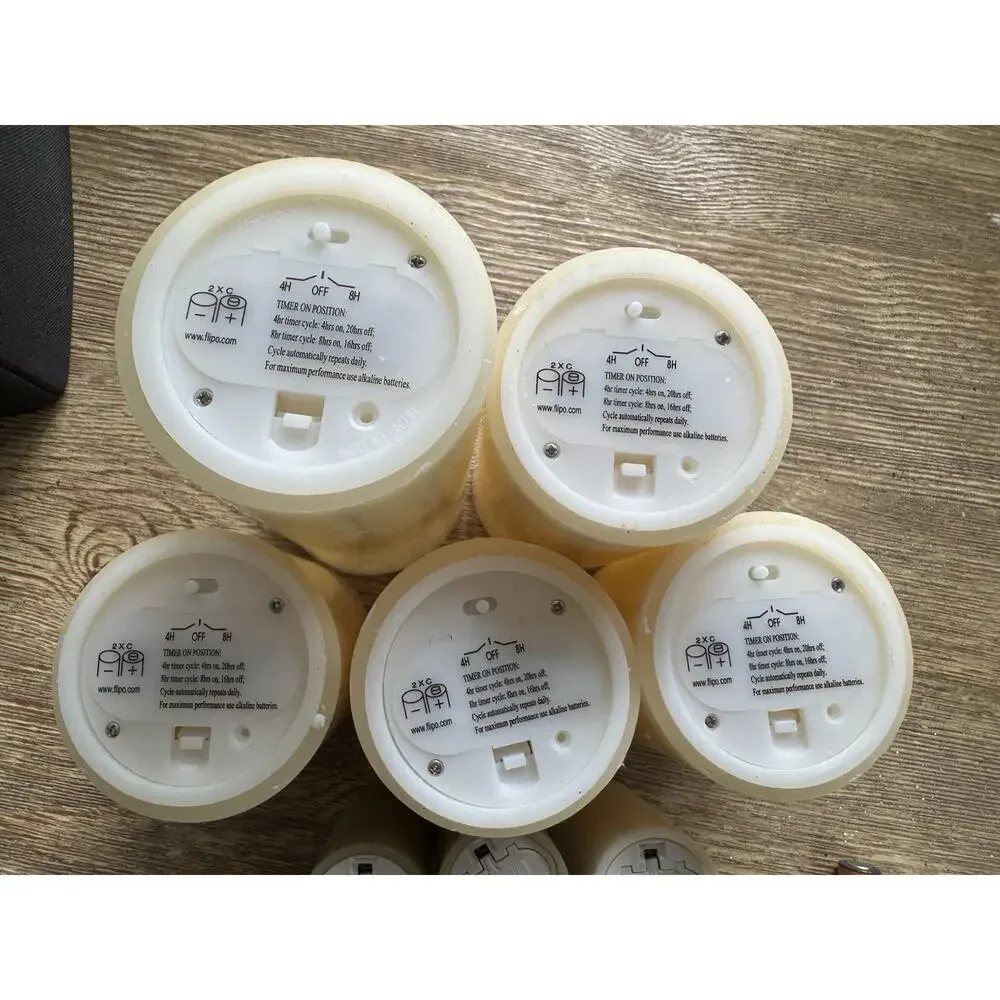 Set Of 8 Pillar Flameless Battery-Operated Wax Candles Ivory Sage. 3” 4” 5” 6”